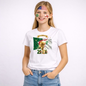 Tricou Algeria World Cup 2026 Fifa V2, din bumbac 100%, tricou alb, Copii | Dama | Barbat