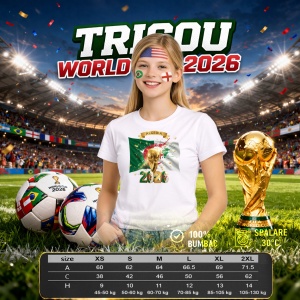 Tricou Algeria World Cup 2026 Fifa V2, din bumbac 100%, tricou alb, Copii | Dama | Barbat - Img 8