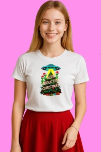 Tricou Alien Abduction Christmas Ufo, din bumbac 100%, tricou alb, Copii | Dama | Barbat - Img 3