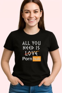 Tricou All You Need Is Love Parody, din bumbac 100%, tricou negru, Dama | Barbat
