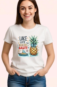 Tricou Ananas cu palmier si barca text lake life beaches salty Copii | Dama | Barbat Barbat - Img 3