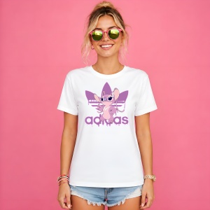 Tricou Angel Stitch Roz Logo Mov Urban Girl Streetwear Fashion, din bumbac 100% Copii | Dama | Barbat - Img 3