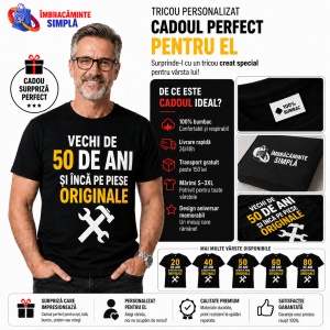 Tricou aniversar pentru barbati din bumbac 100% - Vechi de … si inca pe piese originale - Img 3