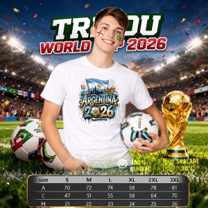 Tricou Argentina World Cup 2026 Fifa, din bumbac 100%, tricou alb, Copii | Dama | Barbat - Img 6