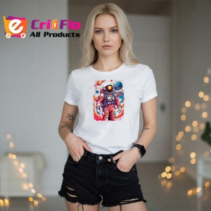 Tricou Astronaut In Spatiu Costum Colorat Cosmos, din bumbac 100% , tricou alb pentru Copii | Dama | Barbat - Img 7
