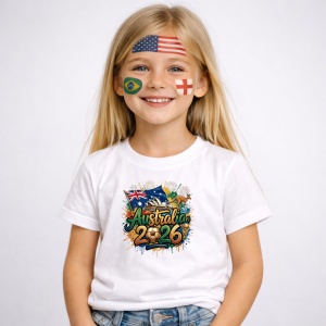 Tricou Australia World Cup 2026 Fifa, din bumbac 100%, tricou alb, Copii | Dama | Barbat - Img 2