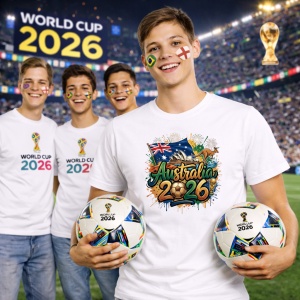 Tricou Australia World Cup 2026 Fifa, din bumbac 100%, tricou alb, Copii | Dama | Barbat - Img 7