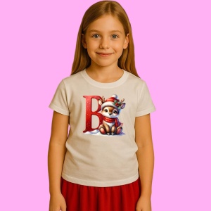 Tricou B Litera Craciun Cu Ren Si Fulgi, din bumbac 100% Copii | Dama | Barbat