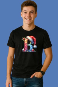 Tricou B Litere Alfabet Craciun Impodobite Cu Decoratiuni, din bumbac 100% Copii | Dama | Barbat - Img 2