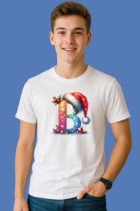 Tricou B Litere Alfabet Craciun Impodobite Cu Decoratiuni, din bumbac 100% Copii | Dama | Barbat