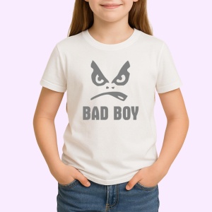 Tricou Bad Boy Logo Cu Ochi Furiosi Negru V2, din bumbac 100% , tricou alb pentru Copii | Dama | Barbat - Img 2