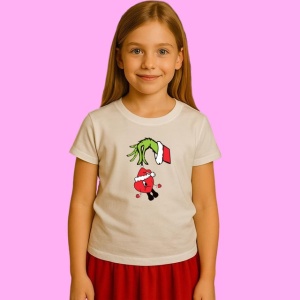 Tricou Bad Bunny Ornament Grinch Hand Digital Cutting, din bumbac 100%, tricou alb, Copii | Dama | Barbat - Img 2