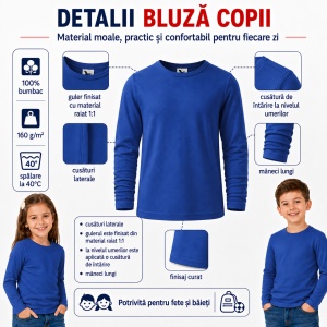 Tricou Băieți Mânecă Lungă din Bumbac 100% bluza simpla copii - Img 3