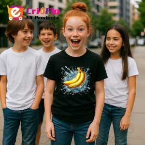 Tricou Banane si val tropical, Fructe, Copii | Dama, culoare negru - Img 5
