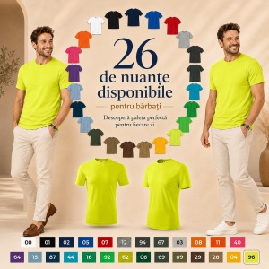 Tricou Bărbat, 100% Bumbac, 145 g/m², Guler Rotund, 26 Culori, Mărimi S–3XL