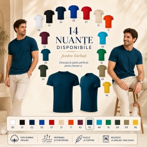 Tricou Bărbat 819 Epic, 100% Bumbac Organic, 160 g/m², Guler Rotund, 14 Culori, Mărimi S–3XL