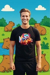 Tricou Barbat CapyBara - Axolotl pe capybara - Img 2