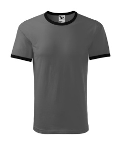 Tricou unisex cu contrast la guler si maneci de culoare gri inchis