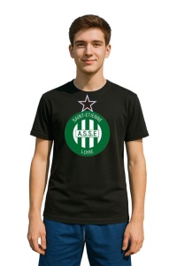 Tricou barbat cu logo stema AS Saint-Étienne Franta , din bumbac 100%