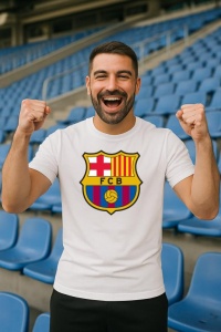 Tricou barbat cu logo stema FCB Spania , din bumbac 100%