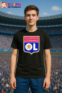 Tricou barbat cu logo stema Olympique Lyonnais Franta , din bumbac 100% - Img 4