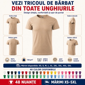 Tricou bărbat Malfini Basic Clasic, 100% bumbac, 160 g/m², guler rotund, 48 de culori, mărimi XS–5XL - Img 7