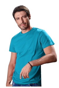 Tricou barbat Simplu basic turcoaz purtat de un bărbat frumos si tanar