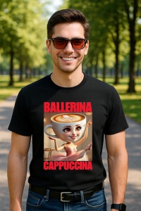 Tricou Barbat Tralalero Tralala cu personajul Ballerina Cappuccina - Italian Brainrot Meme - Img 4