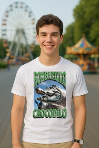 Tricou Barbat Tralalero Tralala cu personajul Bombadiro Crocodilo Funny Italian Brainrot Meme Graphic (1) - Img 5