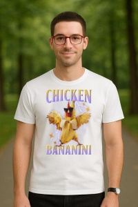 Tricou Barbat Tralalero Tralala cu personajul Chicken Bananini - Italian Brainrot Meme Gen Z
