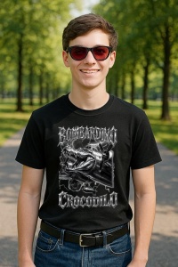 Tricou Barbat Tralalero Tralala cu personajul Italian Brainrot Bombardino Crocodilo (1)