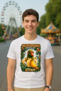 Tricou Barbat Tralalero Tralala cu personajul Shimpanzini Bananini Italian Brainrot Chimpanzee and Banana