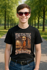 Tricou Barbat Tralalero Tralala cu personajul Tung Tung Sahur Funny Italian Brainrot Meme Graphic (1)