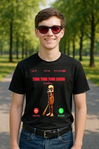 Tricou Barbat Tralalero Tralala cu personajul Tung Tung Tung Sahur - Italian Brainrot Meme - Img 3