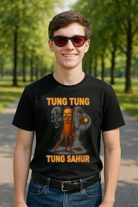 Tricou Barbat Tralalero Tralala cu personajul Tung Tung Tung Sahur Funny Animal Italian Brainrot Meme - Img 4