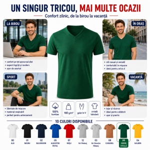 Tricou Bărbat Unisex Malfini 102 cu Guler în V, 100% Bumbac, 160 g/m², Mărimi XS–3XL - Img 5