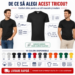 Tricou bărbați heavy, 100% bumbac pre-shrunk, 200 g/m², 14 nuanțe disponibile - Img 2