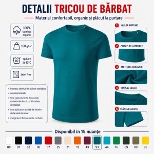 Tricou Bărbați Malfini Origin GOTS 171, 100% Bumbac Organic, 160 g/m², Guler Rotund, Label Free, Mărimi S 3XL, 15 Culori - Img 3