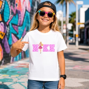 Tricou Barbie Doll Pink Aesthetic Typography Urban Girl Style, din bumbac 100% Copii | Dama | Barbat - Img 4
