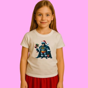 Tricou Batman Christmas Cu Caciula Si Decoratii, din bumbac 100%, tricou alb, Copii | Dama | Barbat - Img 2