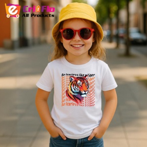 Tricou Be Fearless Tigru Colorat Portocaliu, din bumbac 100% , tricou alb pentru Copii | Dama | Barbat - Img 5