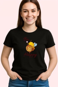 Tricou Be Happy Albina Vesela Ilustratie, din bumbac 100%, tricou negru Copii | Dama | Barbat - Img 3