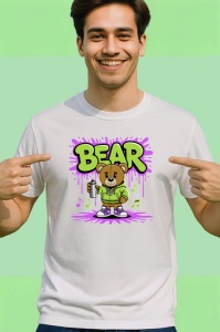Tricou Bear teddy cu gluga verde si fundal mov Copii | Dama | Barbat Barbat - Img 2