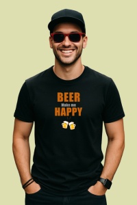 Tricou Beer Make Me Happy Pahare Bere Zambitoare, din bumbac 100%, tricou negru Dama | Barbat