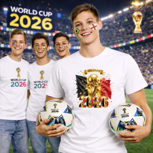 Tricou Belgium World Cup 2026 Fifa V2, din bumbac 100%, tricou alb, Copii | Dama | Barbat - Img 7