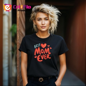 Tricou Best Mom Ever Inima Rosie Mare, din bumbac 100%, tricou negru Dama | Barbat - Img 3