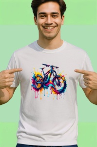 Tricou Bicicleta graffiti in stropi de vopsea fundal alb Copii | Dama | Barbat - Img 2
