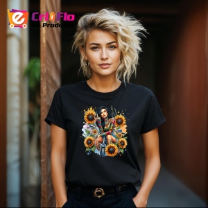 Tricou Biker girl with sunflowers, fata motociclista cu floarea soarelui, Copii | Dama | Barbat , tricou negru - Img 8