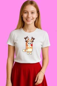 Tricou Bingo Ren Craciun, din bumbac 100%, tricou alb, Copii | Dama | Barbat