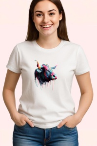 Tricou Bivol psihedelic cu vopsea lichida fundal alb Copii | Dama | Barbat - Img 3